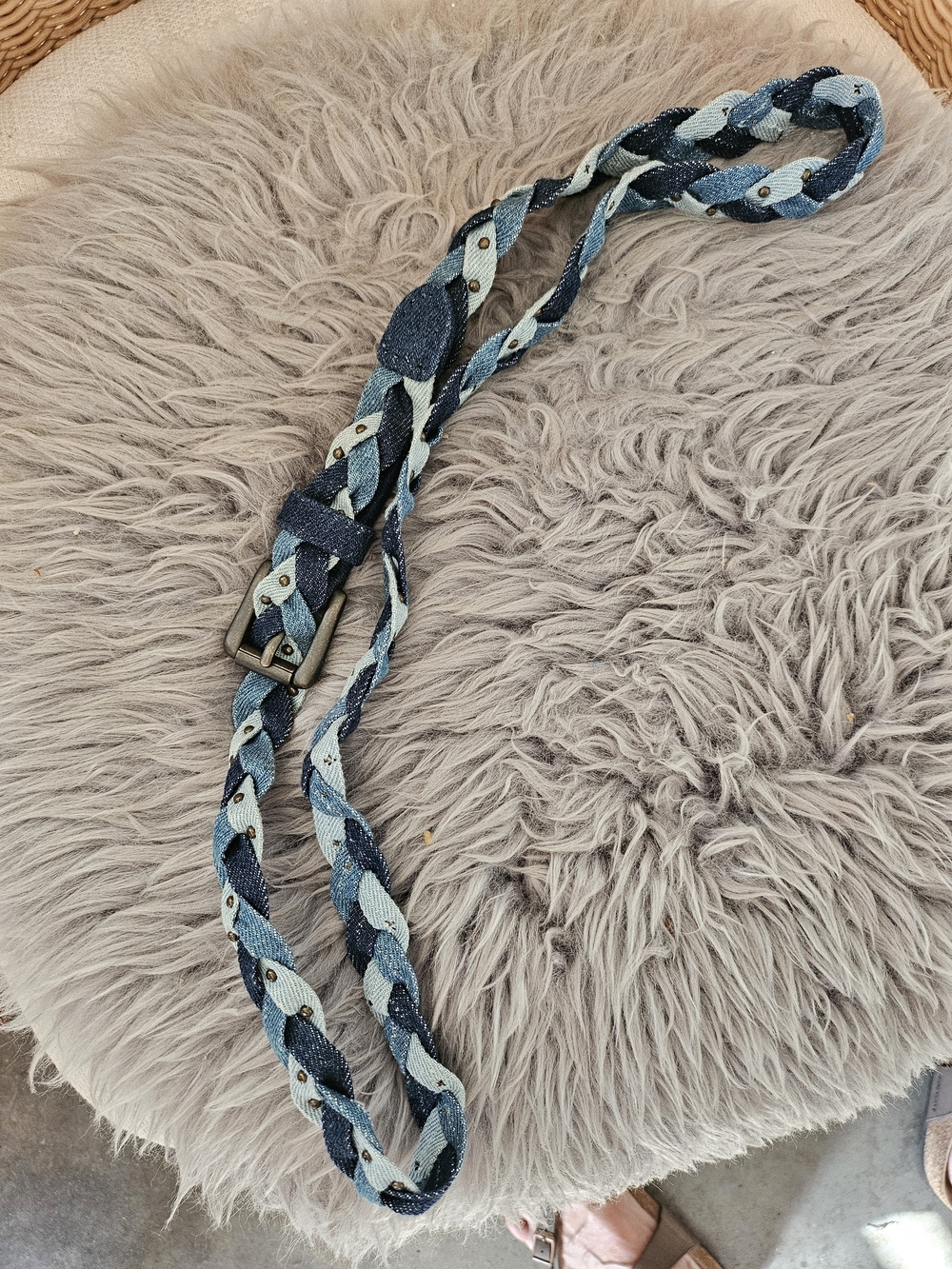Jessica Simpson Braided Denim Jean Strips Belt in Light and Dark Blue OS